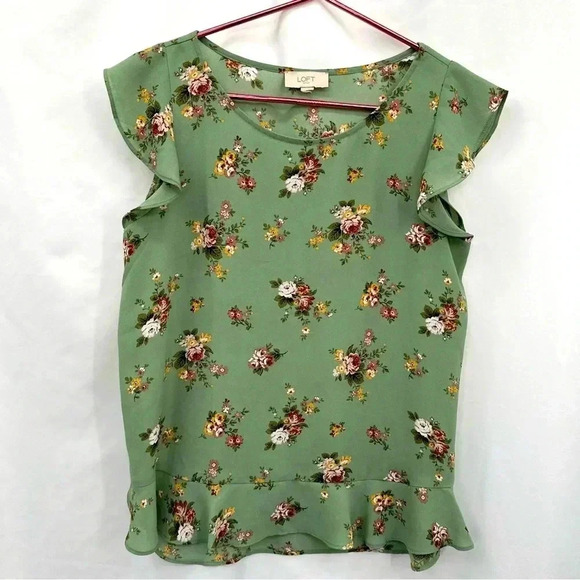LOFT Tops - Loft Womens Lightweight Blouse Small/Medium Green Floral Cap Sleeve